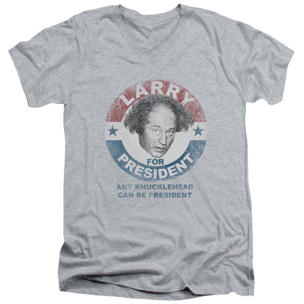 Three Stooges - Larry For President - Short Sleeve Adult V-neck - Athletic Heather T-shirt