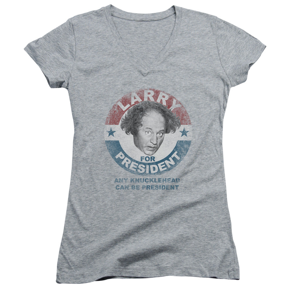 Three Stooges - Larry For President - Junior V-neck - Athletic Heather