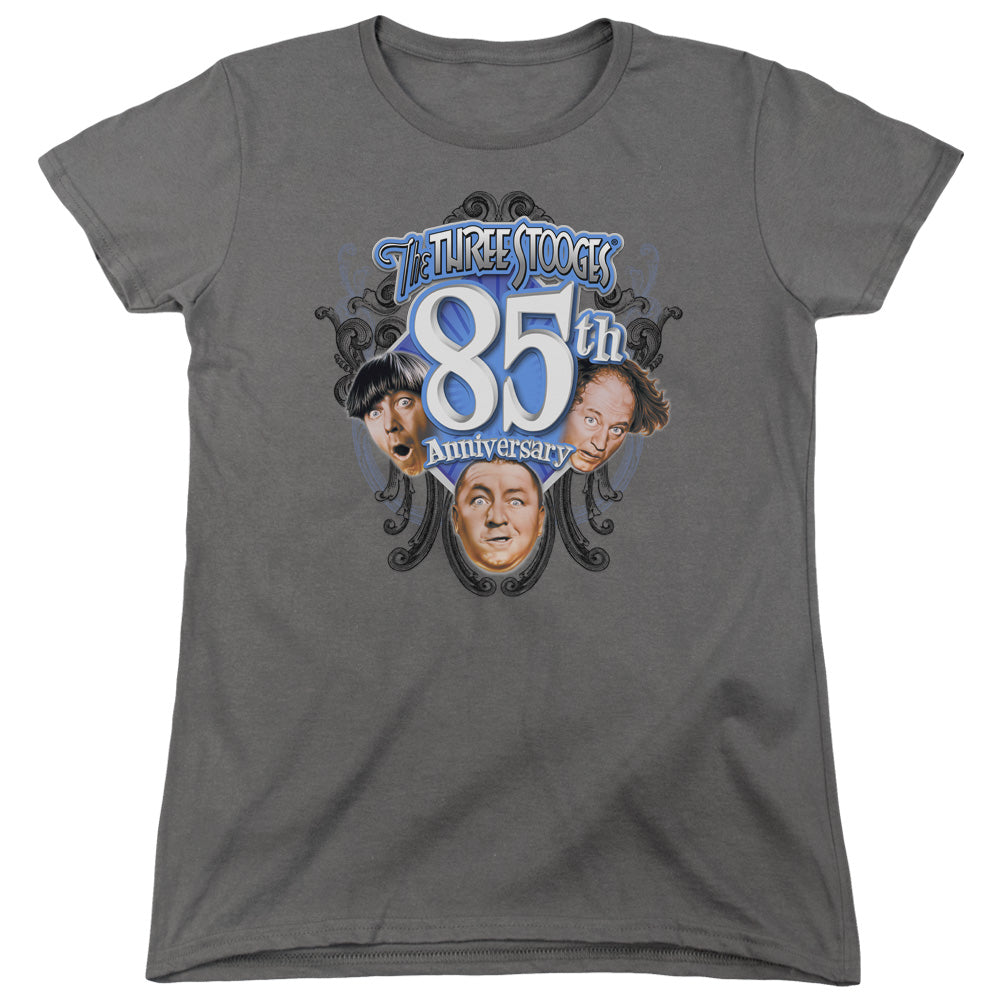 Three Stooges - 85th Anniversary 2 - Short Sleeve Womens Tee - Charcoal T-shirt