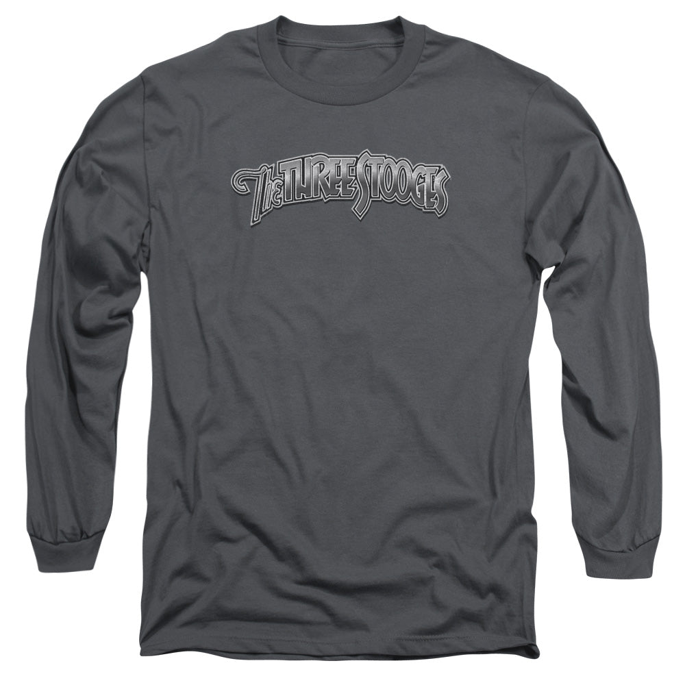 Three Stooges - Metallic Logo - Long Sleeve Adult 18/1 - Charcoal T-shirt