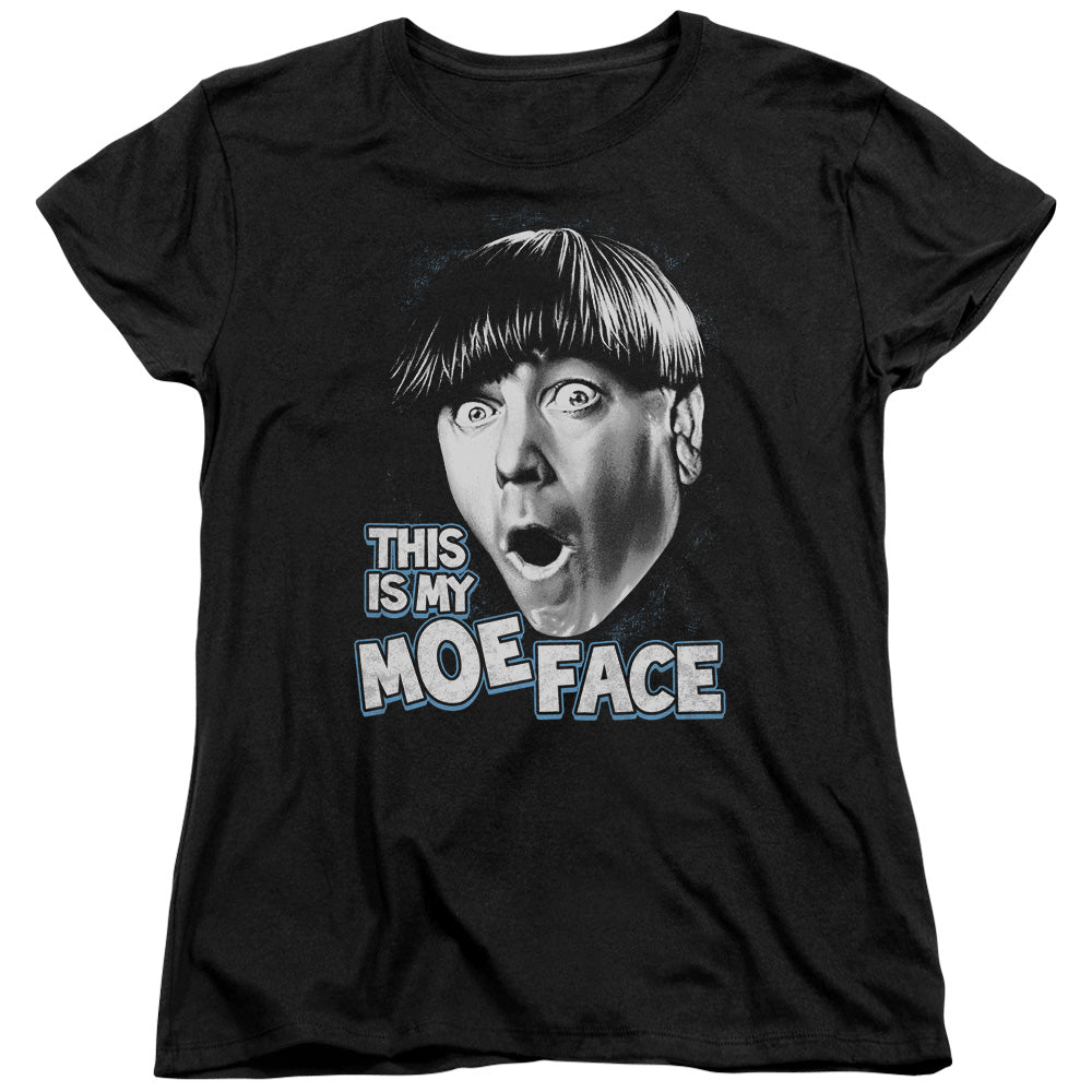 Three Stooges - Moe Face - Short Sleeve Womens Tee - Black T-shirt