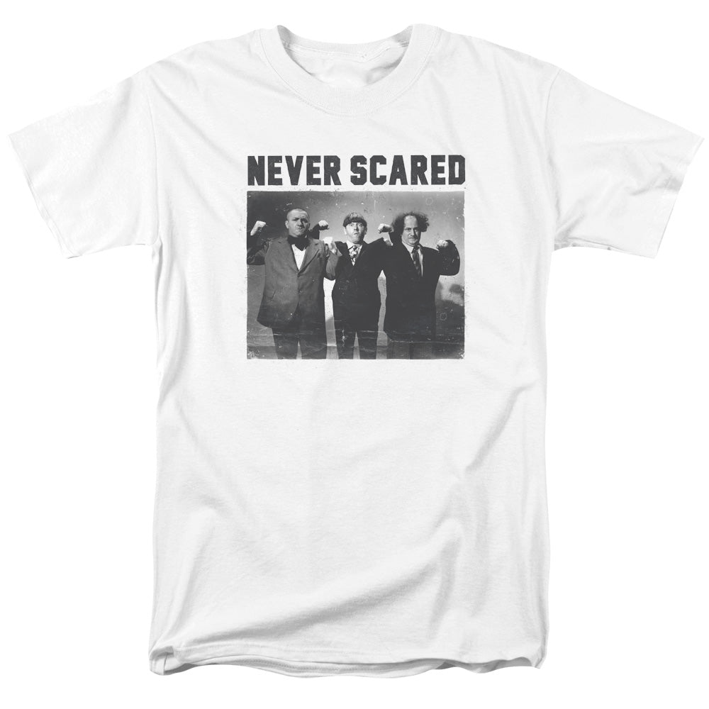 Three Stooges - Never Scared - Short Sleeve Adult 18/1 - White T-shirt