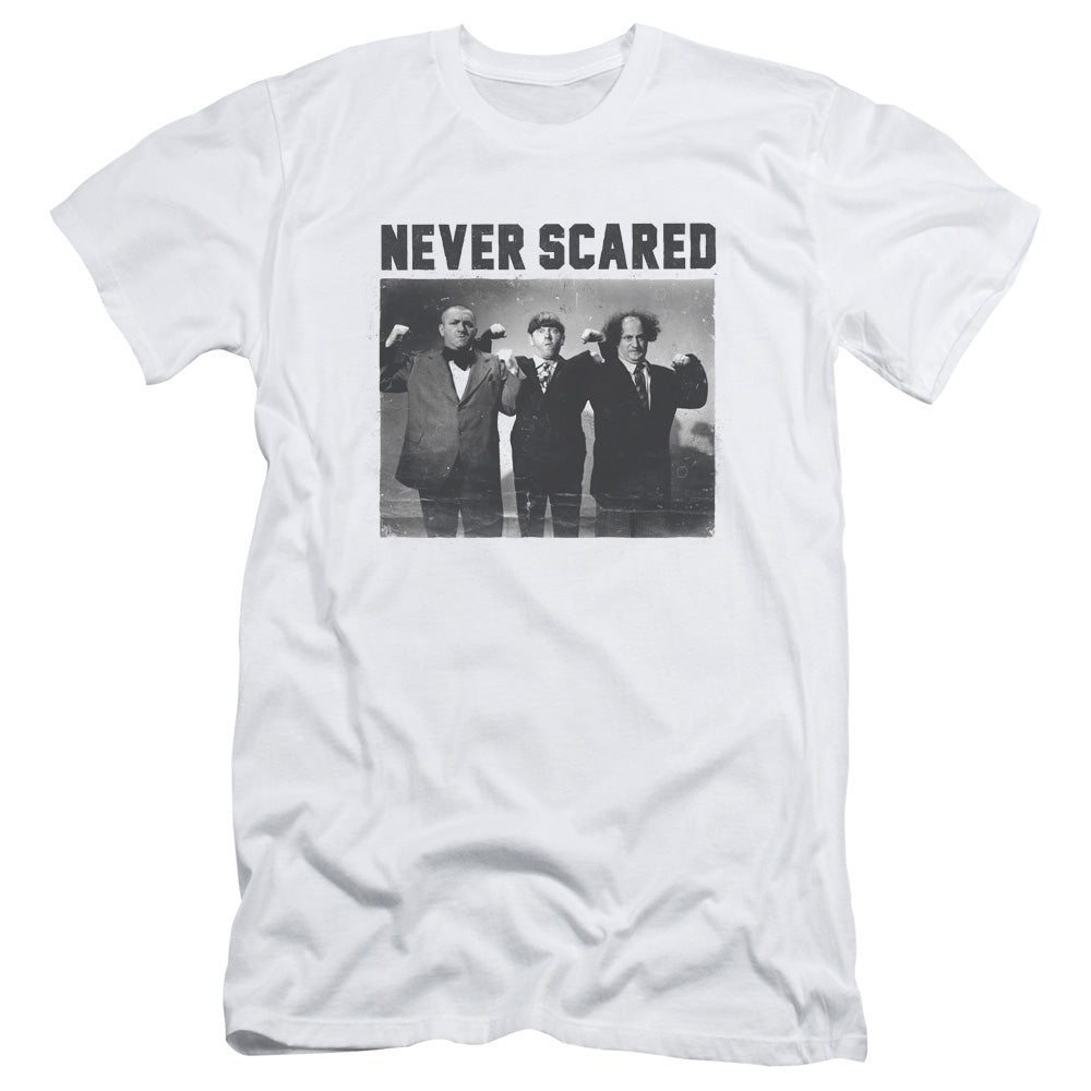 Three Stooges - Never Scared - Short Sleeve Adult 30/1 - White T-shirt