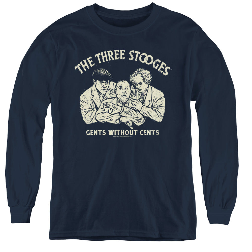 Three Stooges - Without Cents - Youth Long Sleeve Tee - Navy