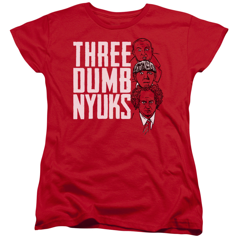 Three Stooges - Three Dumb Nyuks - Short Sleeve Womens Tee - Red T-shirt