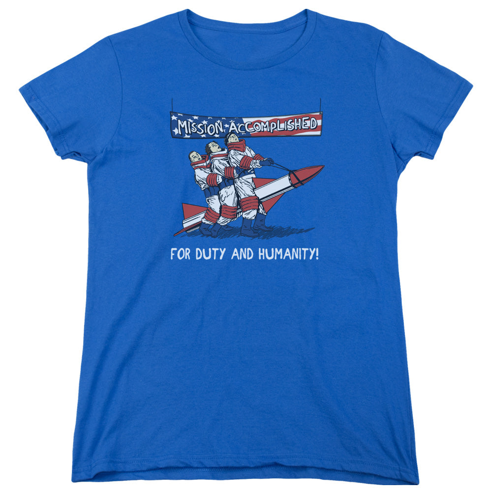 Three Stooges - Mission Accomplished - Short Sleeve Womens Tee - Royal Blue T-shirt