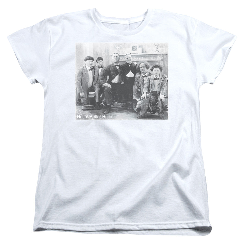 Three Stooges - Hello - Short Sleeve Womens Tee - White T-shirt