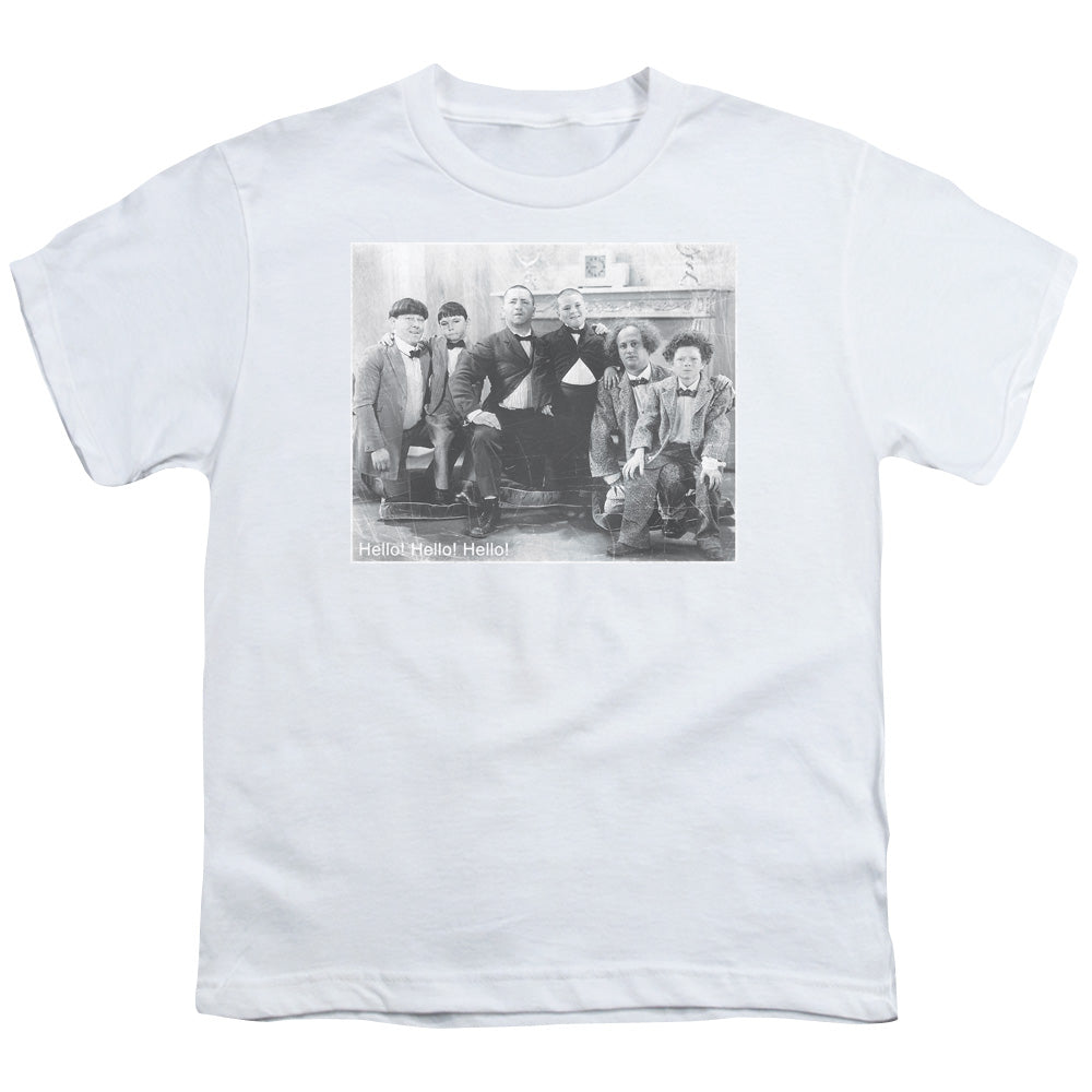 Three Stooges - Hello - Short Sleeve Youth 18/1 - White T-shirt