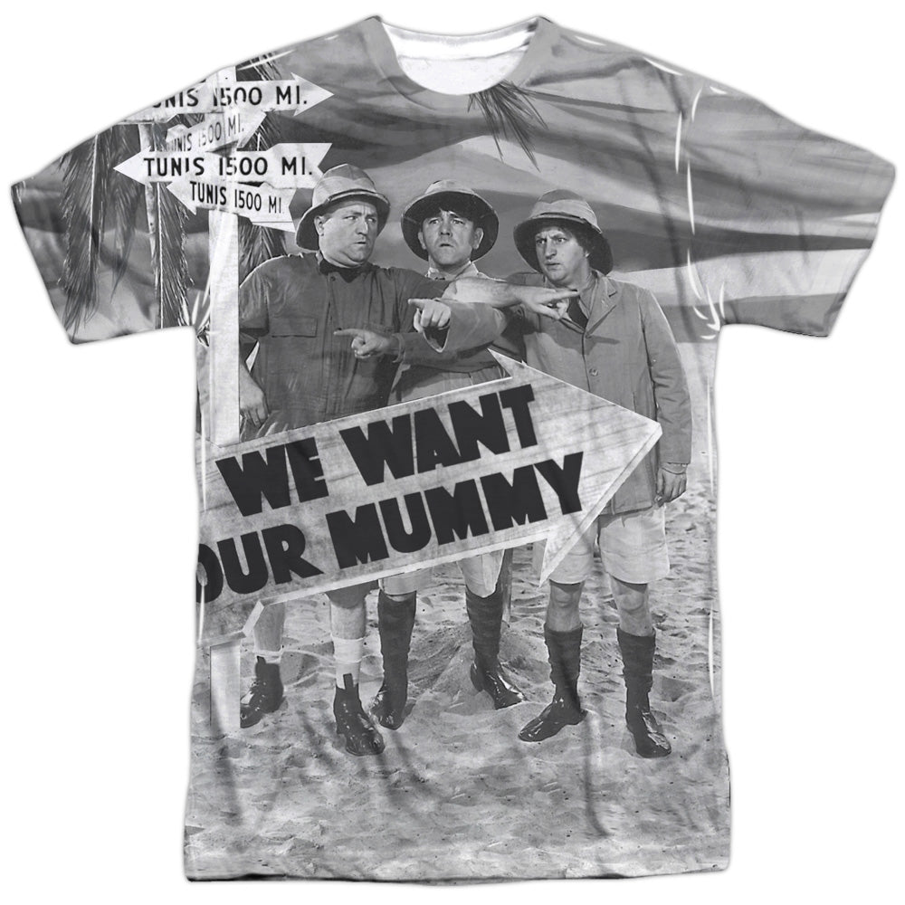 Three Stooges - Tunis 1500 - Short Sleeve Adult 100% Poly Crew - White T-shirt