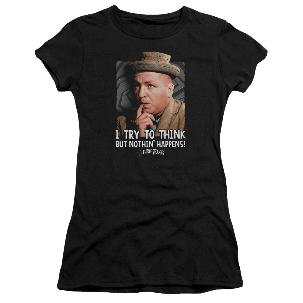 Three Stooges - Try To Think - Short Sleeve Junior Sheer - Black T-shirt