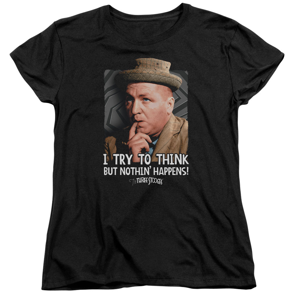 Three Stooges - Try To Think - Short Sleeve Womens Tee - Black T-shirt