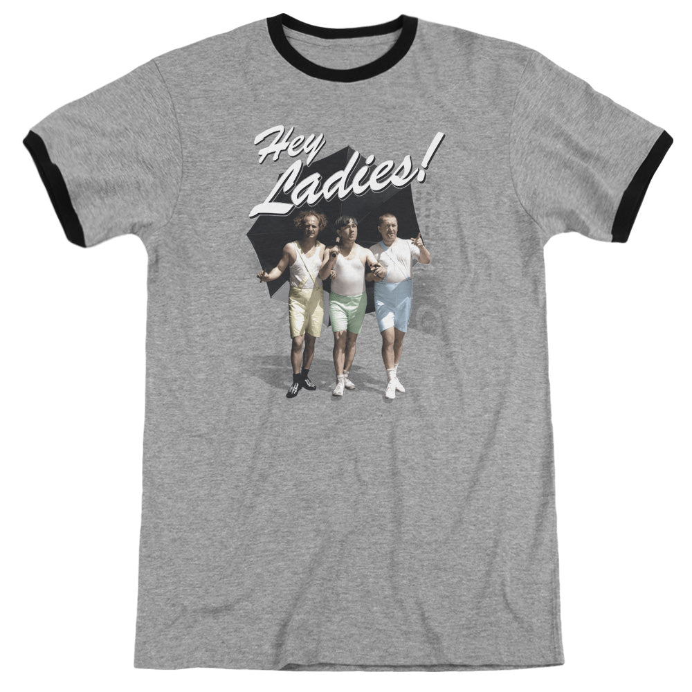 Three Stooges - Hey Ladies - Adult Ringer - Heather/black