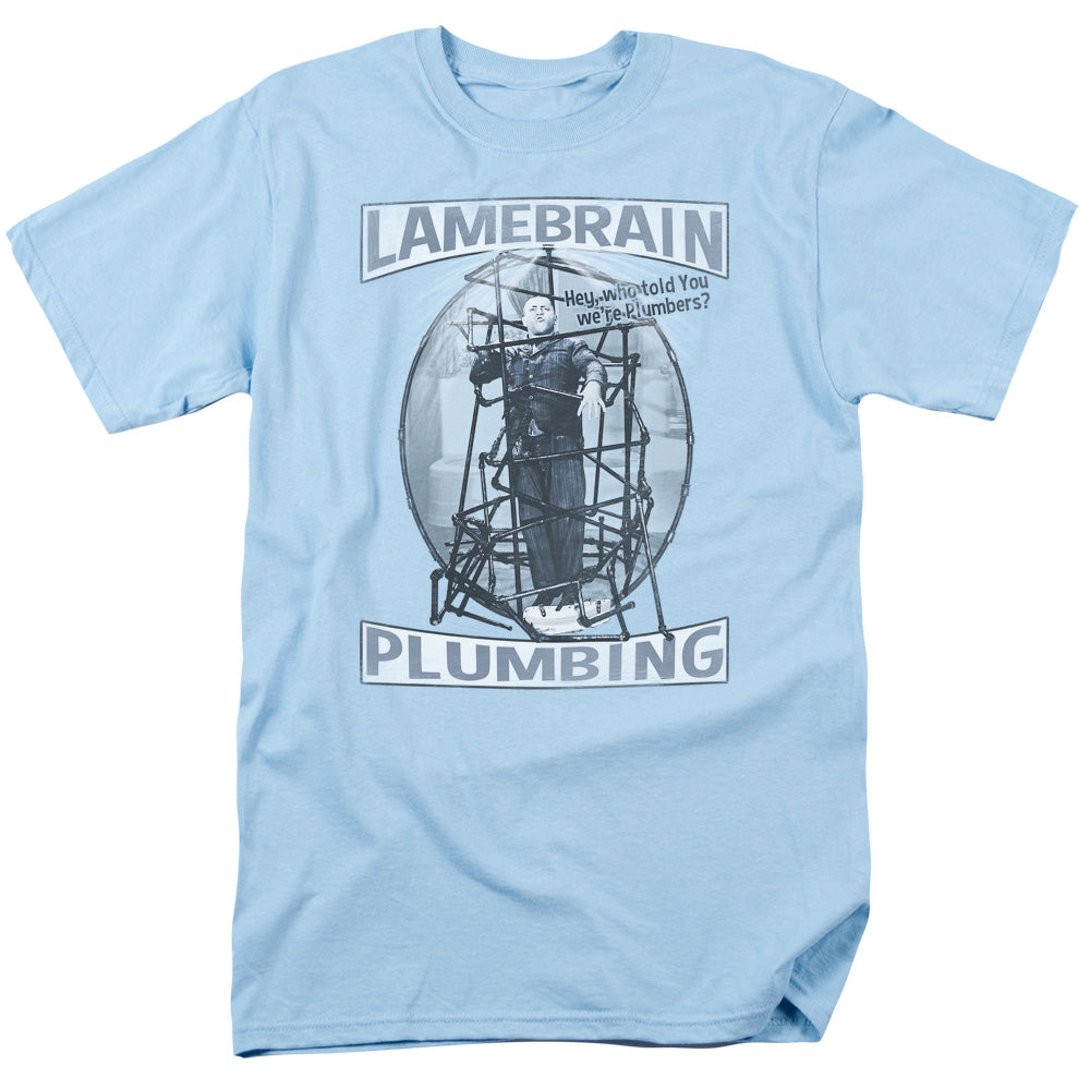 Three Stooges - Lamebrain Plumbing - Short Sleeve Adult 18/1 - Light Blue T-shirt