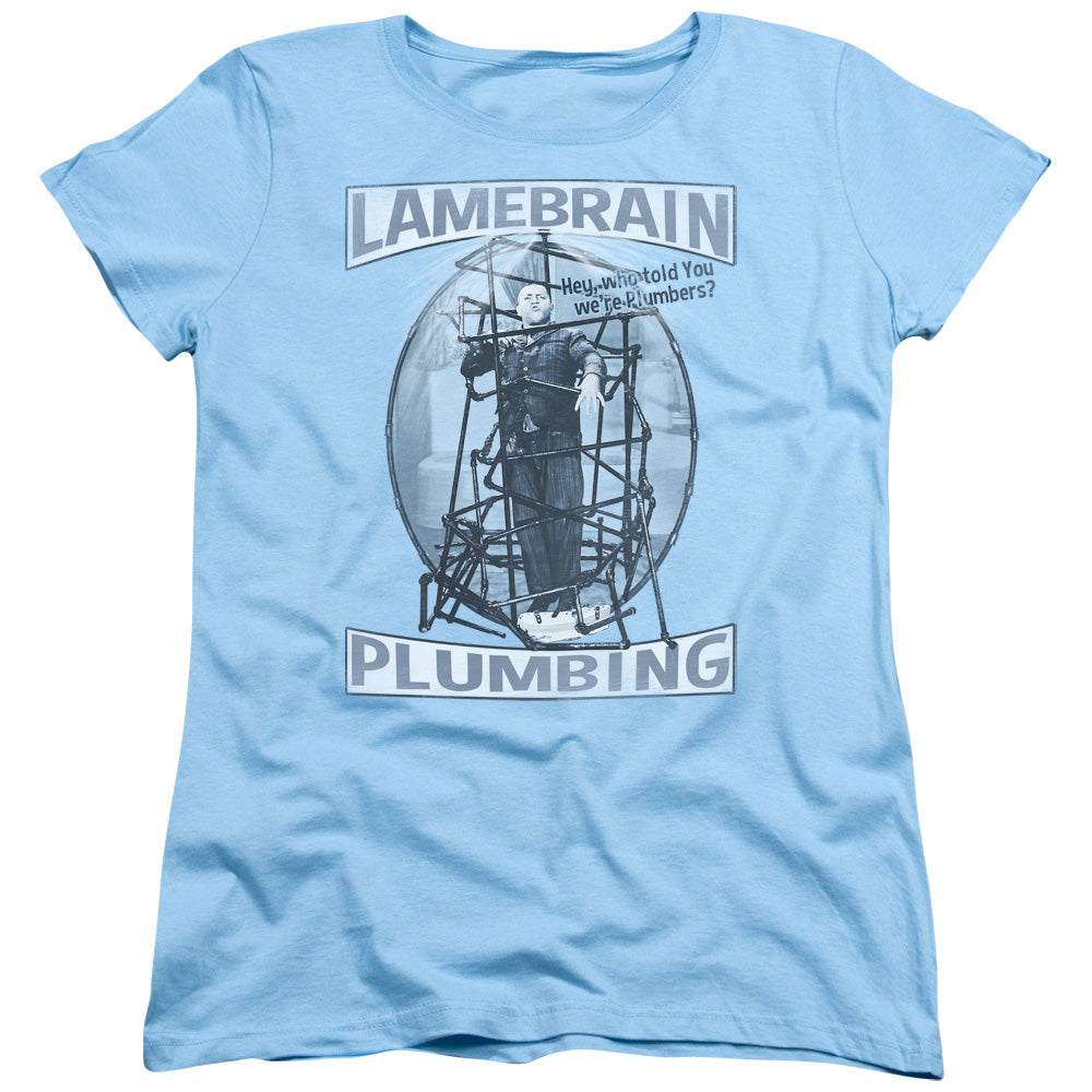 Three Stooges - Lamebrain Plumbing - Short Sleeve Womens Tee - Light Blue T-shirt