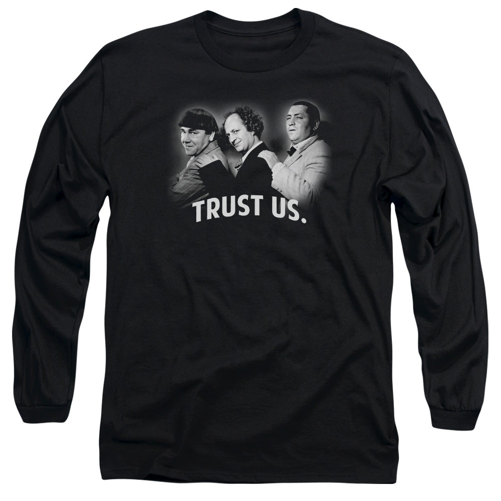 Three Stooges - Turst Us - Long Sleeve Adult 18/1 - Black T-shirt
