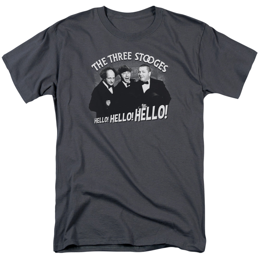 Three Stooges - Hello Again - Short Sleeve Adult 18/1 - Charcoal T-shirt