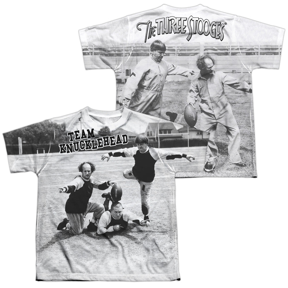 Three Stooges - Team Knucklehead (Front/back Print) - Short Sleeve Youth Poly Crew - White T-shirt