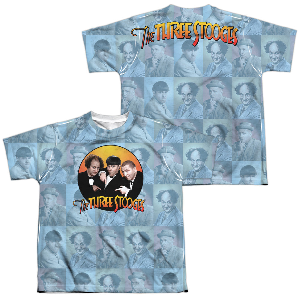 Three Stooges - Portraits (Front/back Print) - Short Sleeve Youth Poly Crew - White T-shirt