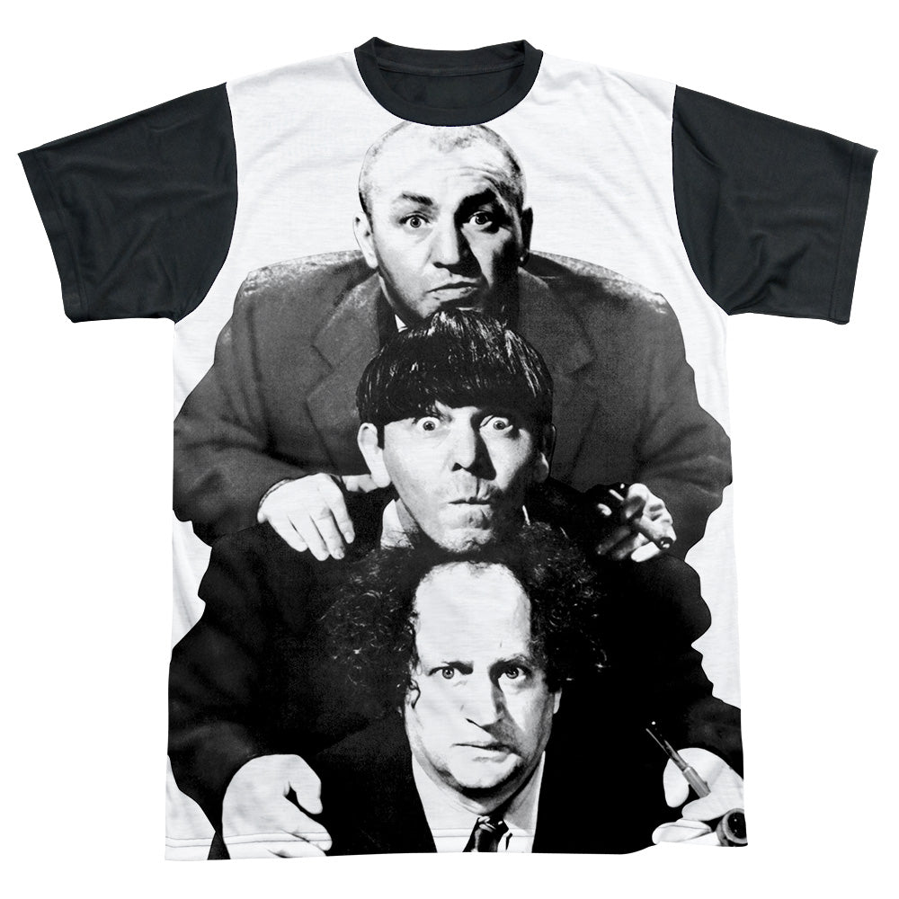 Three Stooges - Three Stacked - Short Sleeve Adult White Front Black Back - White T-shirt