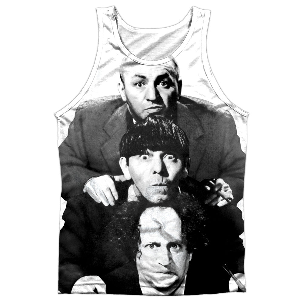 Three Stooges - Three Stacked - Adult 100% Poly Tank Top - White