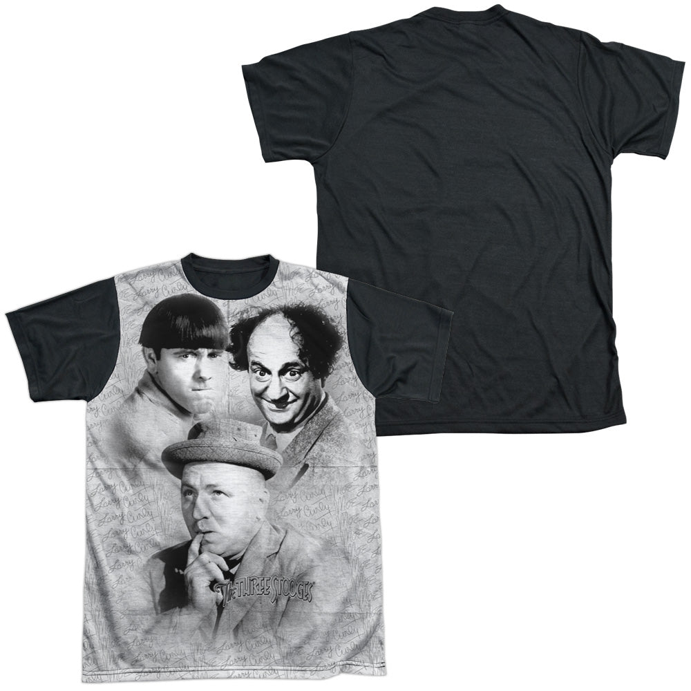 Three Stoogeshort Sleeveignature-s - S Adult White Front Black Back - White T-shirt
