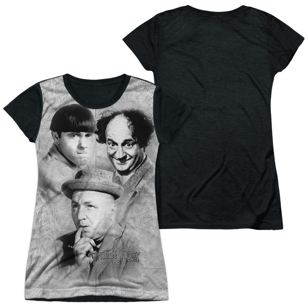 Three Stoogeshort Sleeveignature-s - S Junior Poly Black Back - White T-shirt
