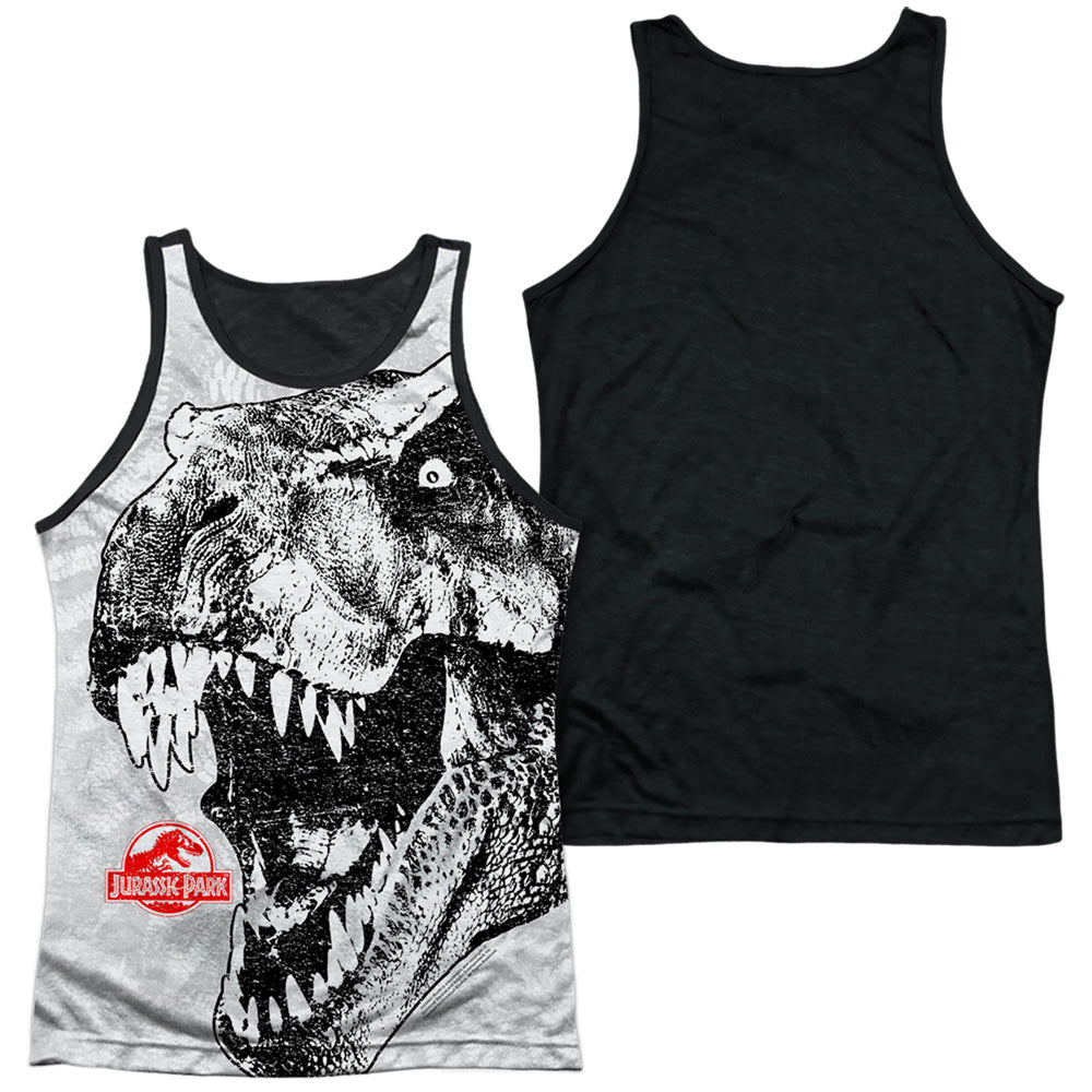 Jurassic Park - T Rex Head - Adult Poly Tank Top Black Back - White