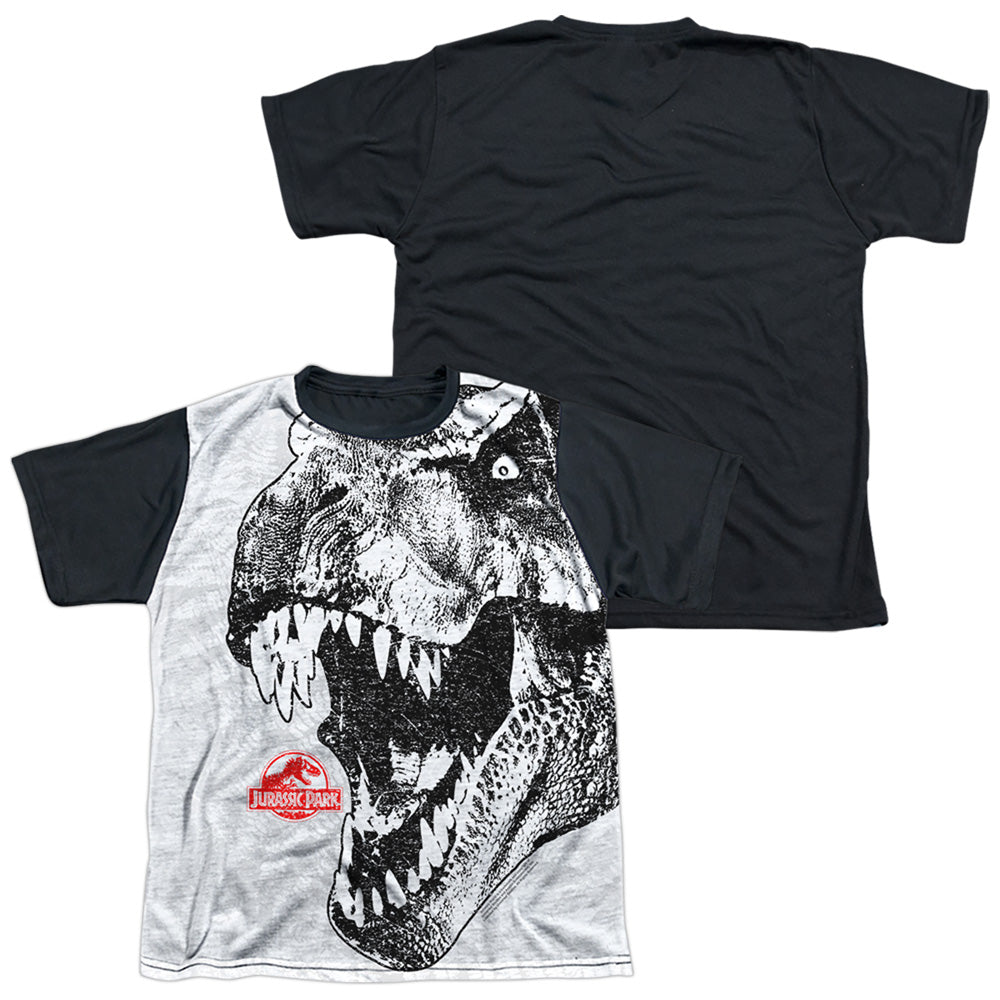 Jurassic Park - T Rex Head - Short Sleeve Youth White Front Black Back - White T-shirt