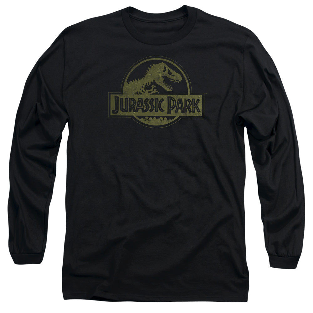 Jurassic Park - Distressed Logo - Long Sleeve Adult 18/1 - Black T-shirt