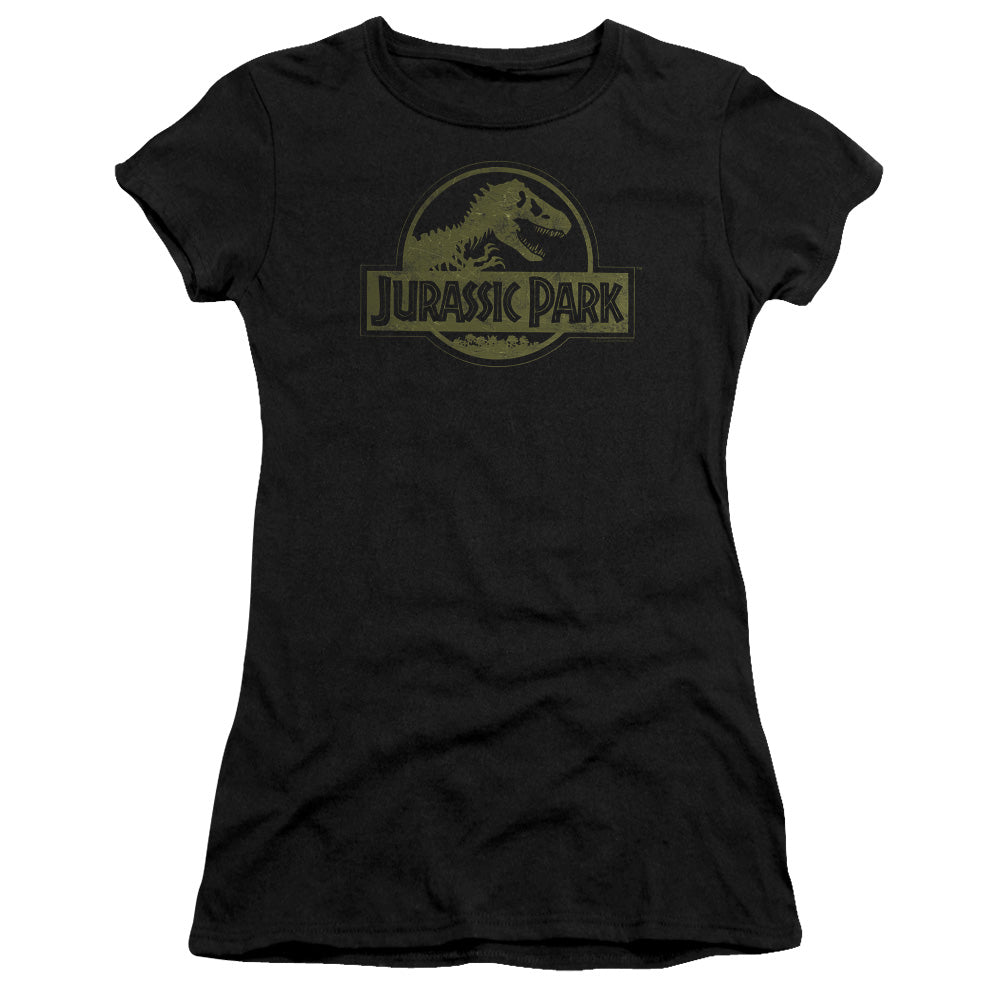 Jurassic Park - Distressed Logo - Short Sleeve Junior Sheer - Black T-shirt
