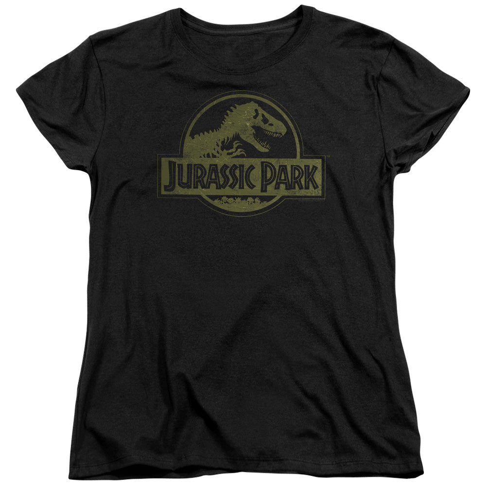 Jurassic Park - Distressed Logo - Short Sleeve Womens Tee - Black T-shirt