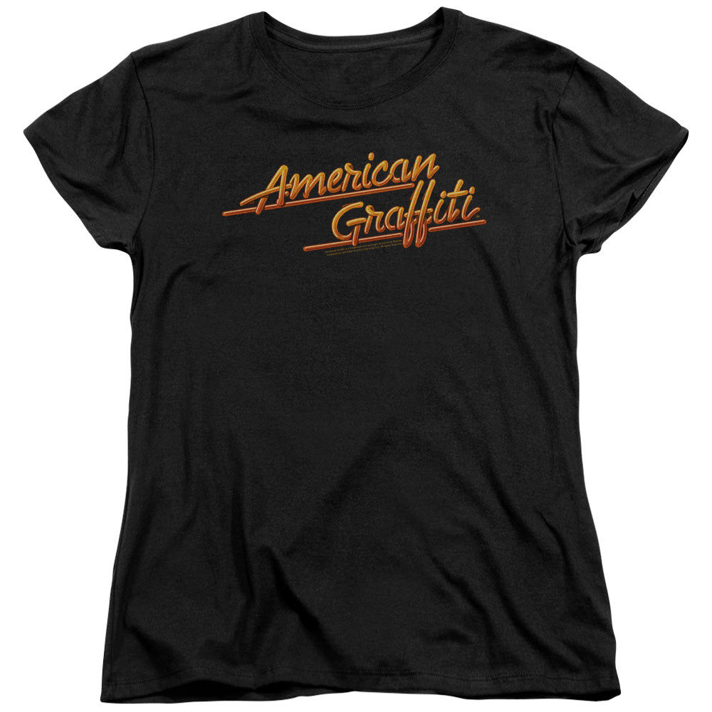 American Graffiti - Neon Logo - Short Sleeve Womens Tee - Black - Sm - Black T-shirt