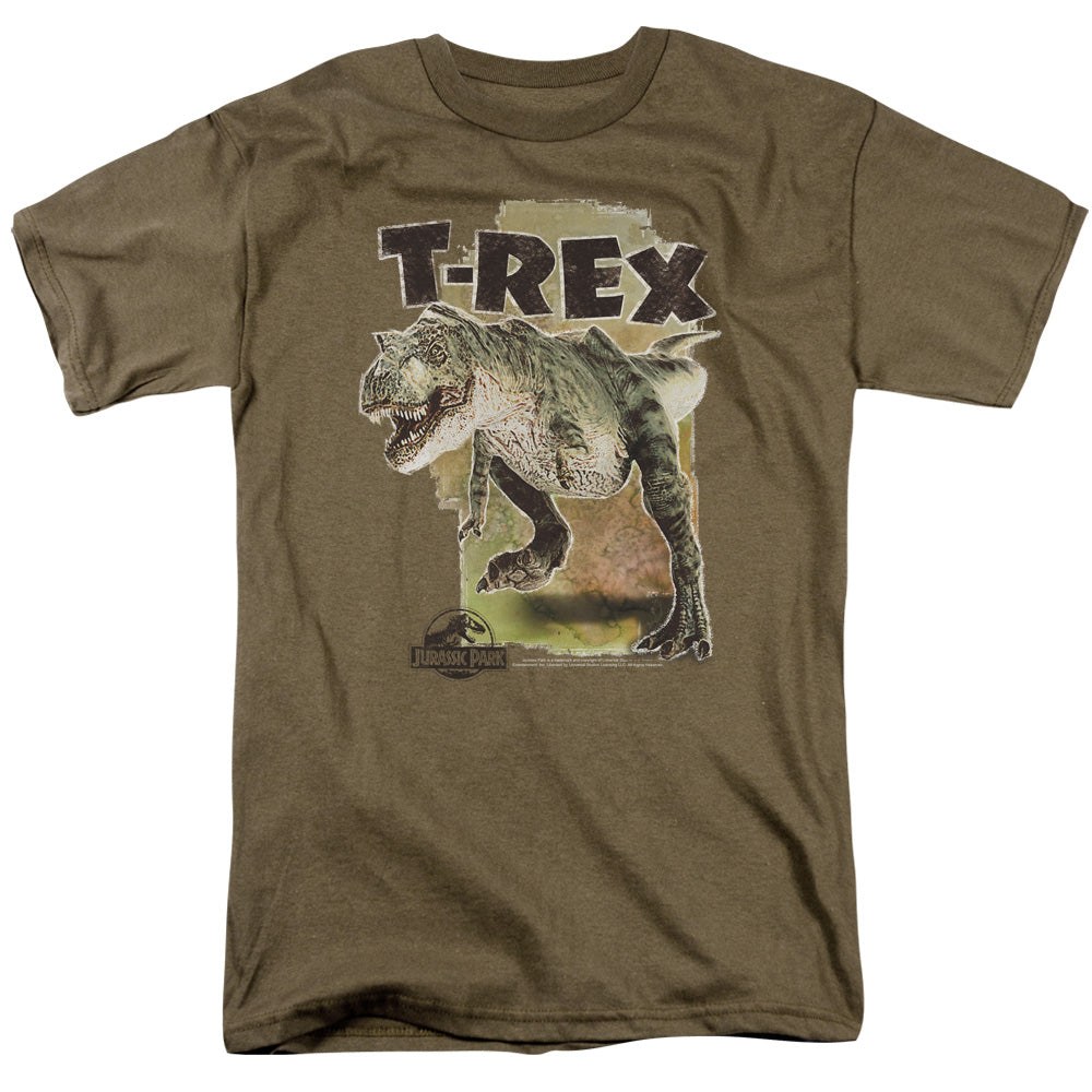 Jurassic Park - T Rex - Short Sleeve Adult 18/1 - Safari Green T-shirt