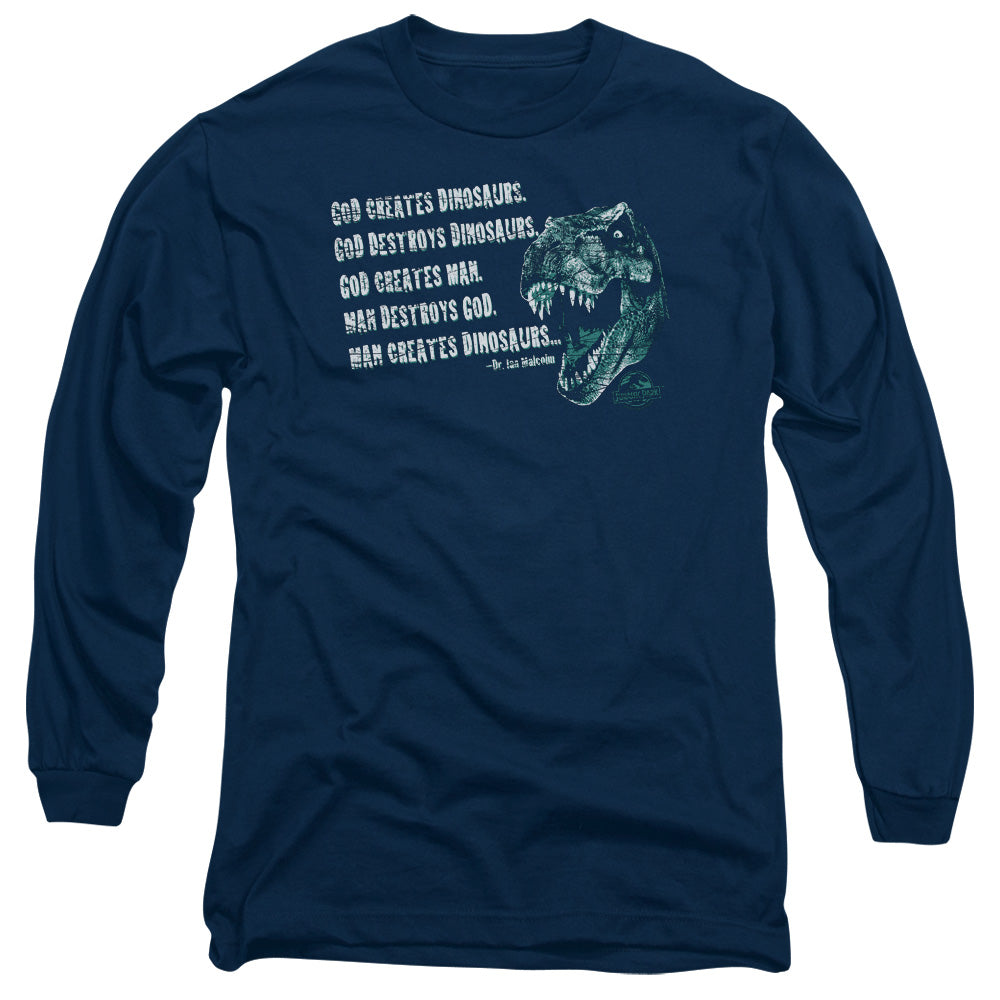 Jurassic Park - God Creates Dinosaurs - Long Sleeve Adult 18/1 - Navy T-shirt