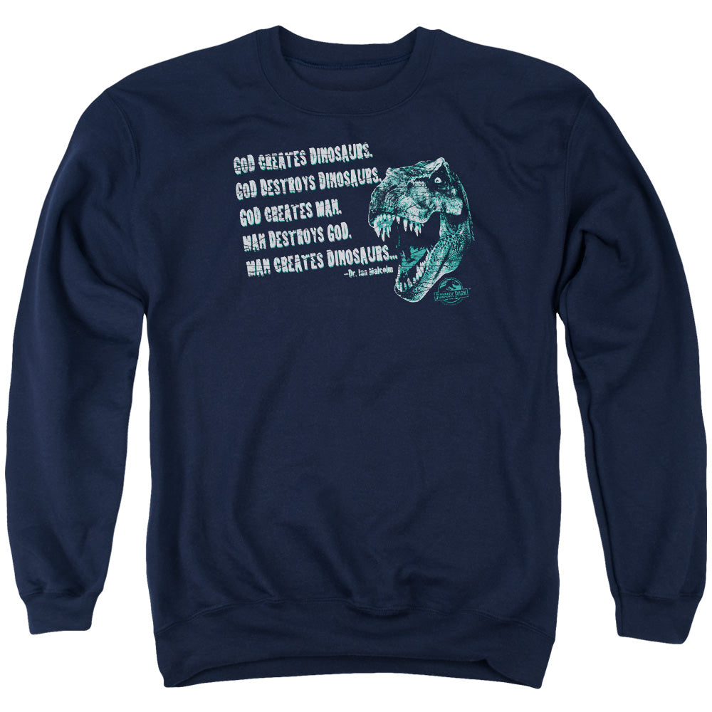 Jurassic Park - God Creates Dinosaurs - Adult Crewneck Sweatshirt - Navy