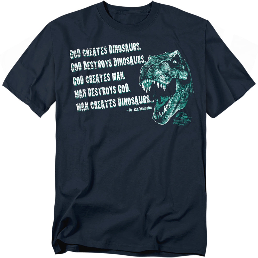 Jurassic Park - God Creates Dinosaurs - Short Sleeve Adult 18/1 - Navy T-shirt