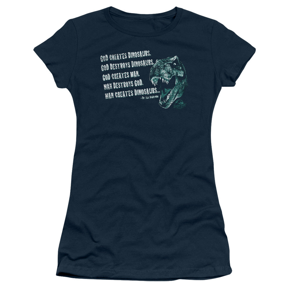 Jurassic Park - God Creates Dinosaurs - Short Sleeve Junior Sheer - Navy T-shirt