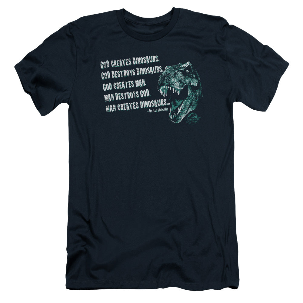 Jurassic Park - God Creates Dinosaurs - Short Sleeve Adult 30/1 - Navy T-shirt