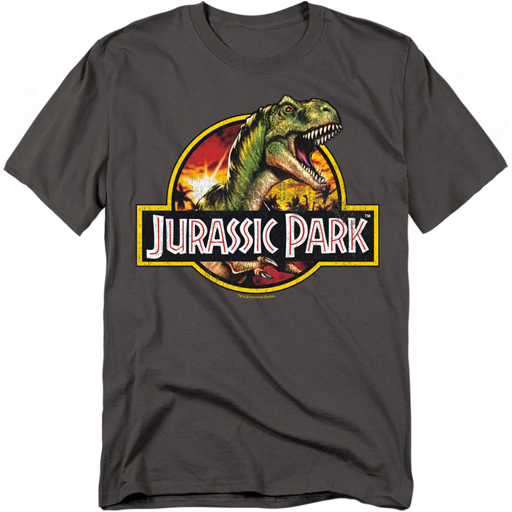 Jurassic Park - Retro Rex - Short Sleeve Adult 18/1 - Charcoal T-shirt