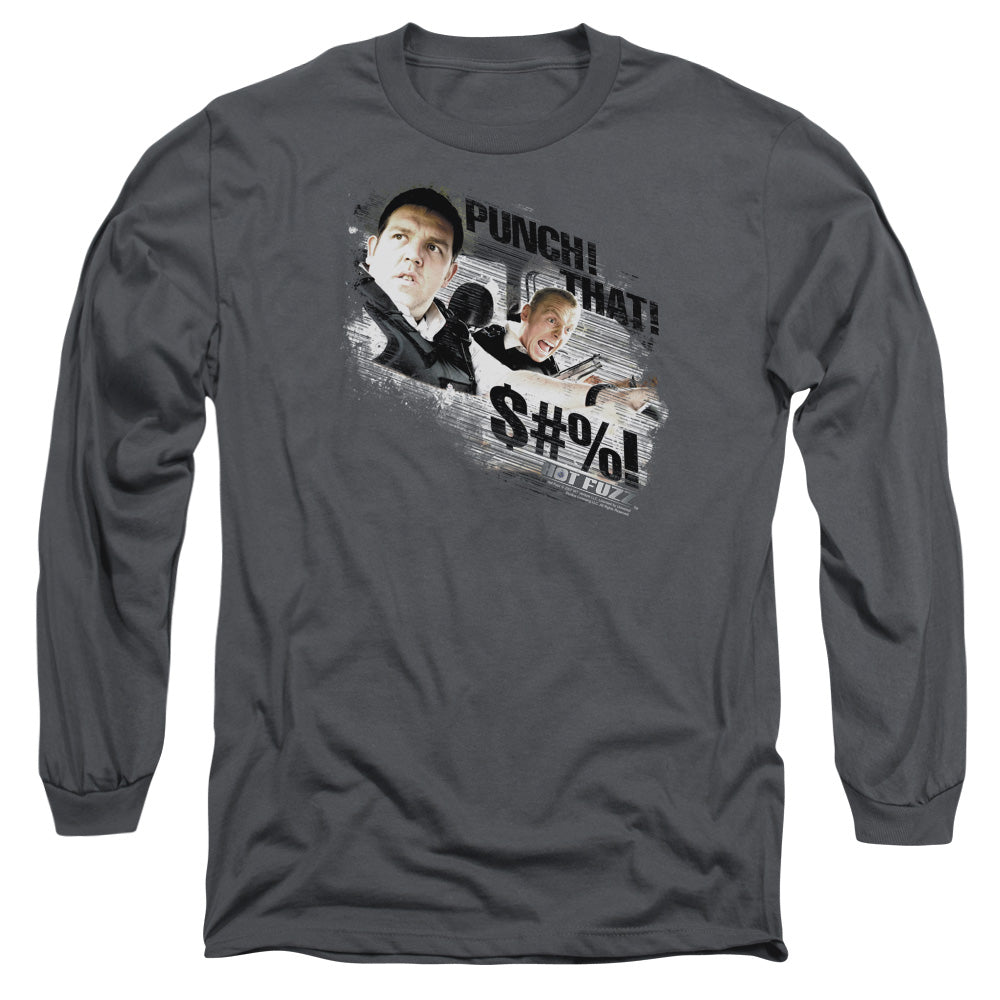 Hot Fuzz - Punch That - Long Sleeve Adult 18/1 - Charcoal T-shirt