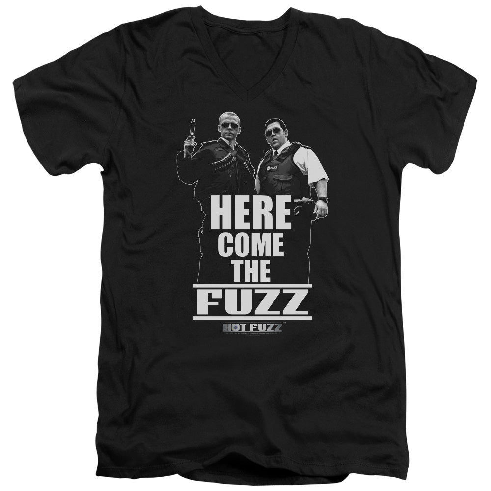 Hot Fuzz - Here Come The Fuzz - Short Sleeve Adult V-neck - Black T-shirt