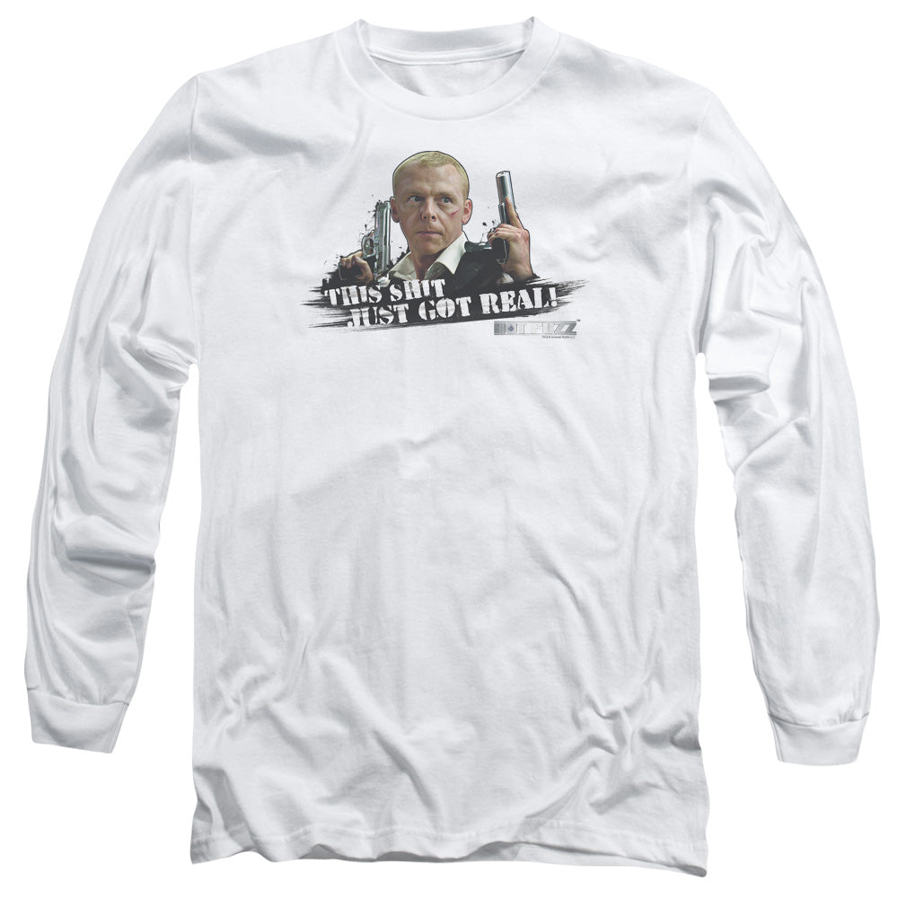 Hot Fuzz - Just Got Real - Long Sleeve Adult 18/1 - White T-shirt