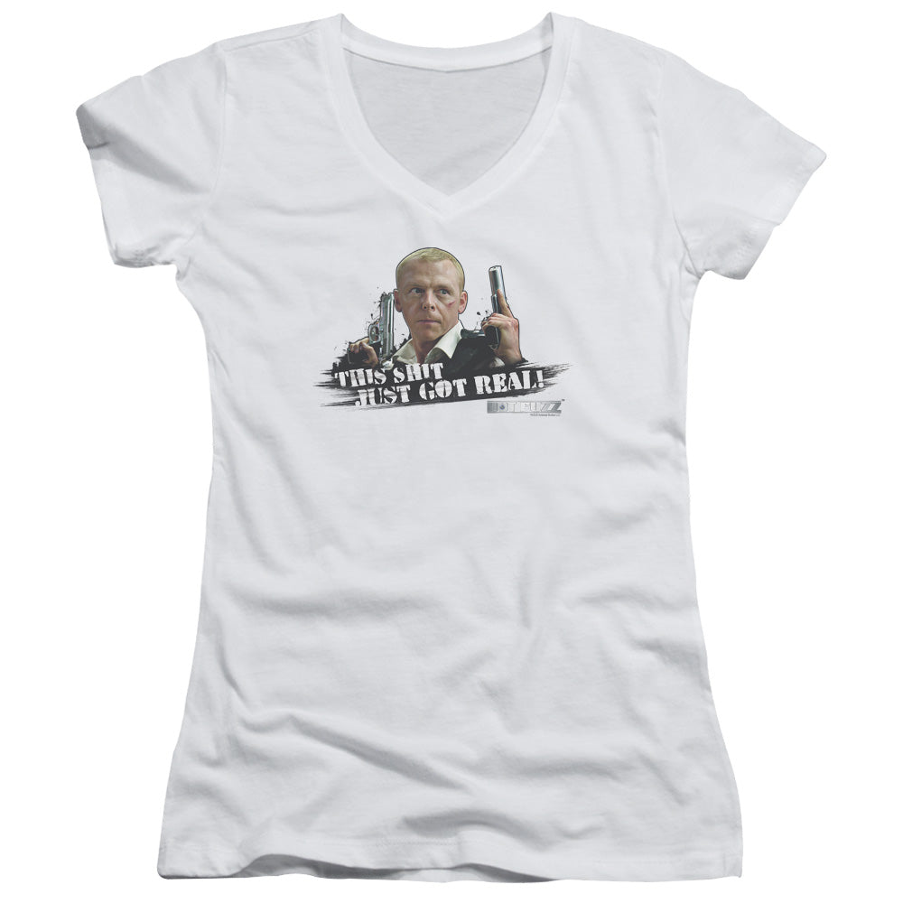Hot Fuzz - Just Got Real - Junior V-neck - White