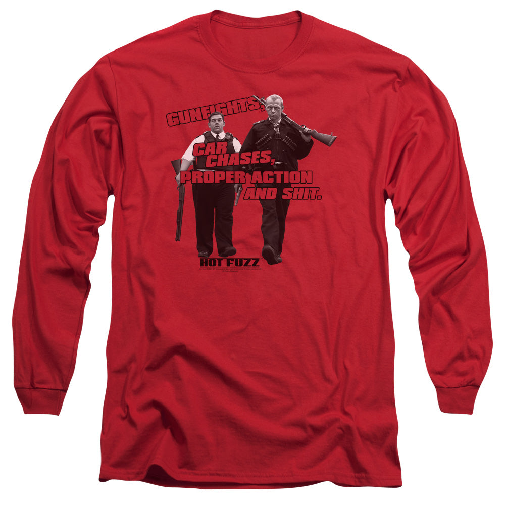 Hot Fuzz - Days Work - Long Sleeve Adult 18/1 - Red T-shirt