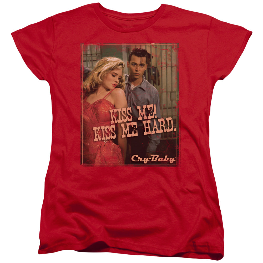 Cry Baby - Kiss Me - Short Sleeve Womens Tee - Red - Sm - Red T-shirt