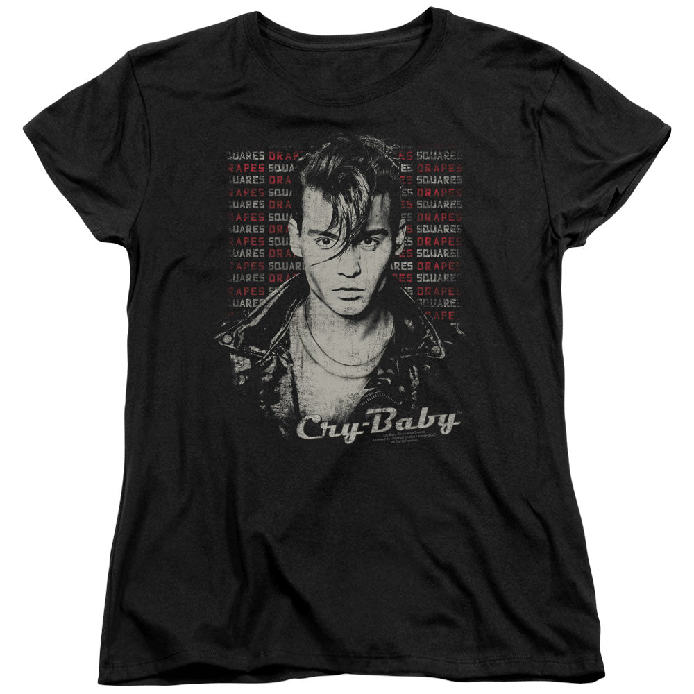 CRY BABY DRAPES AND SQUARES - S/S WOMENS TEE - BLACK - SM - BLACK T-Shirt
