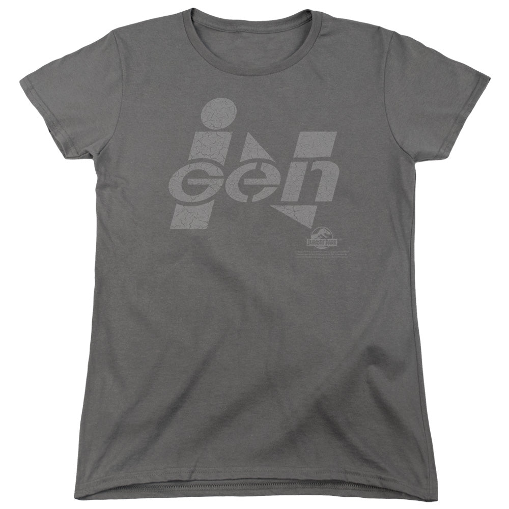 Jurassic Park - Ingen Logo - Short Sleeve Womens Tee - Charcoal T-shirt