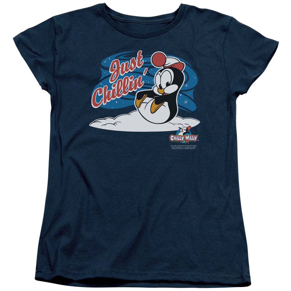 Chilly Willy - Just Chillin - Short Sleeve Womens Tee - Navy - Sm - Navy T-shirt