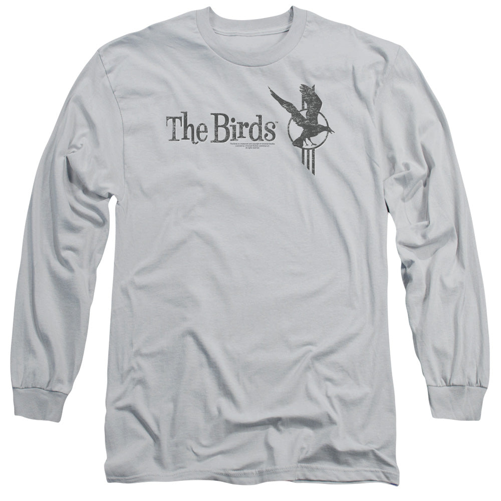 Birds - Distressed - Long Sleeve Adult 18/1 - Silver - Sm - Silver T-shirt