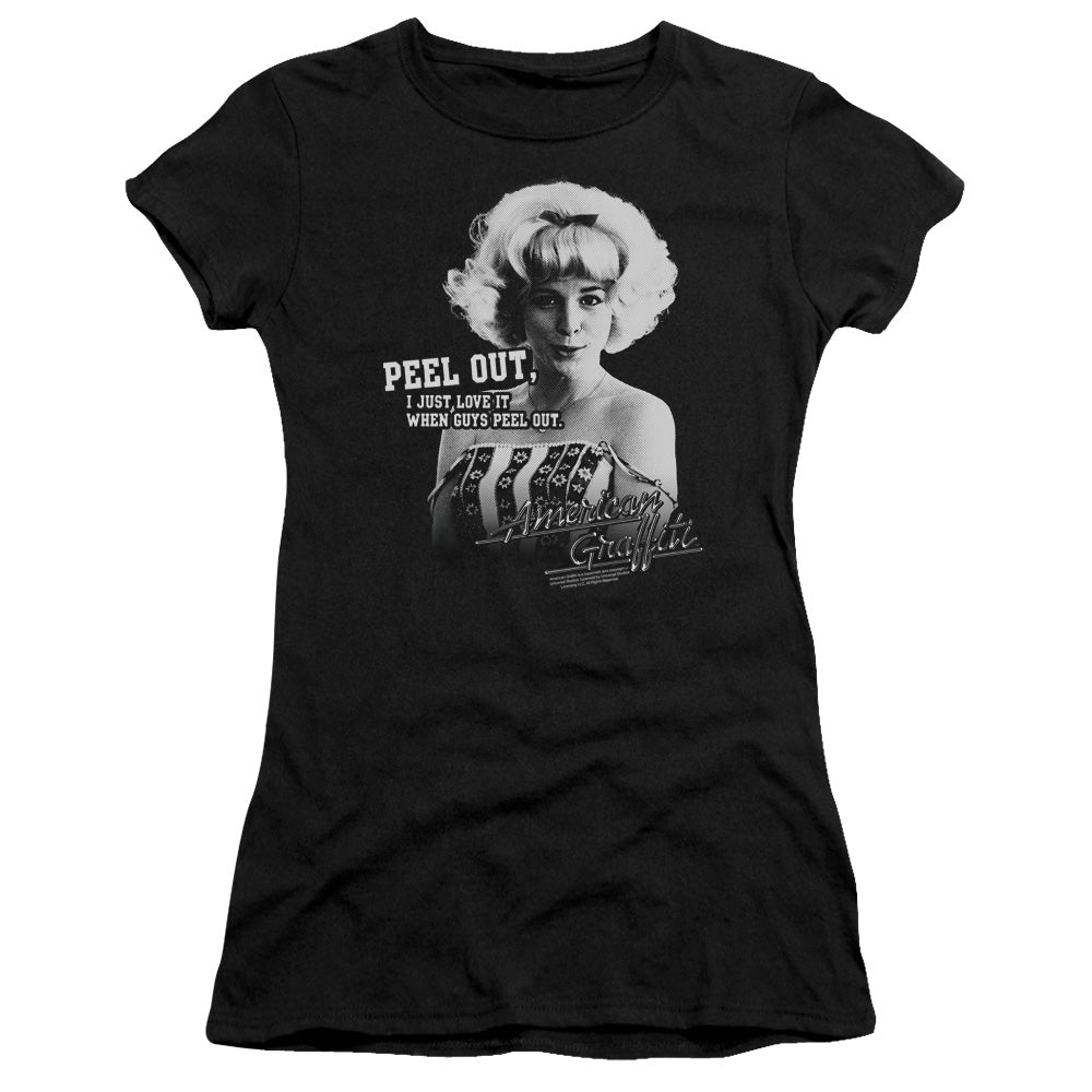 American Graffiti - Peel Out - Short Sleeve Junior Sheer - Black - Sm - Black T-shirt